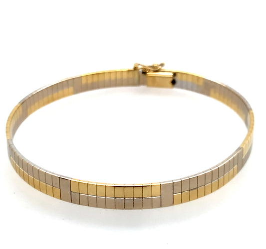 Estate 18K Gold Two Tone Flat Omega Bracelet
