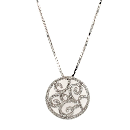 Estate 14K Gold Box Chain & Swirl Diamond Pendant