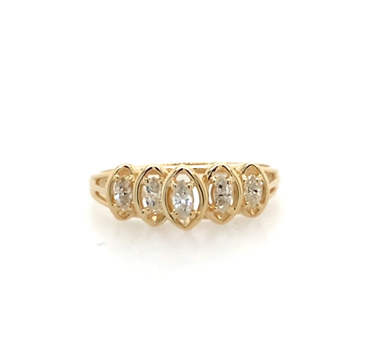 Estate 14K Gold Five Stone Marquise Diamond Ring