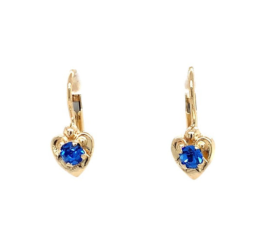 Estate 14K Gold Blue Stone Heart Lever Back Earrings