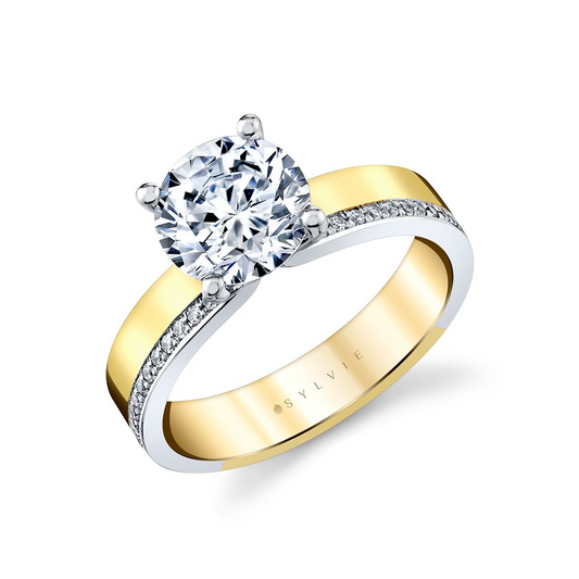 Sylvie 14K Two Tone Round Diamond Semi Mount with Channel Set Diamonds