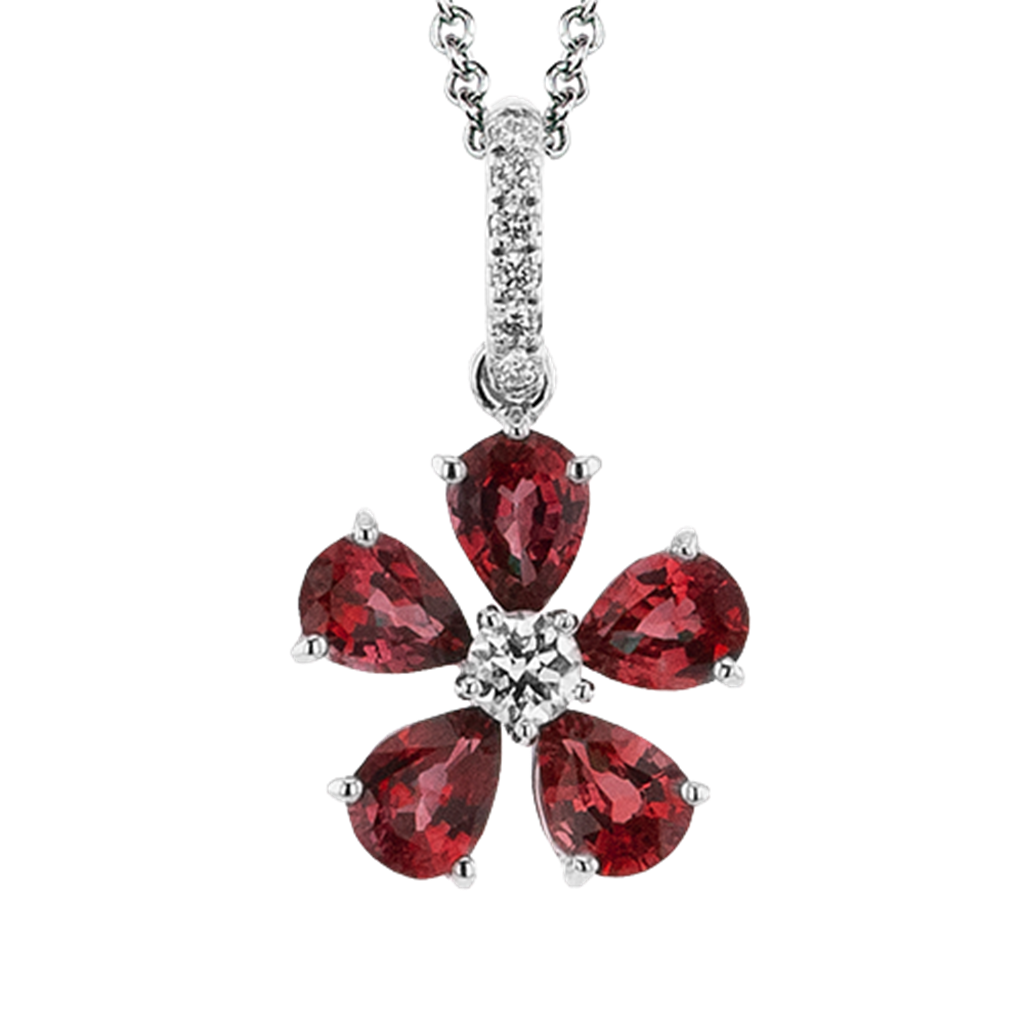 Simon G. 18K White Gold Pear Ruby & Diamond Flower Pendant