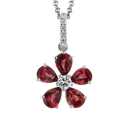 Simon G. 18K White Gold Pear Ruby & Diamond Flower Pendant