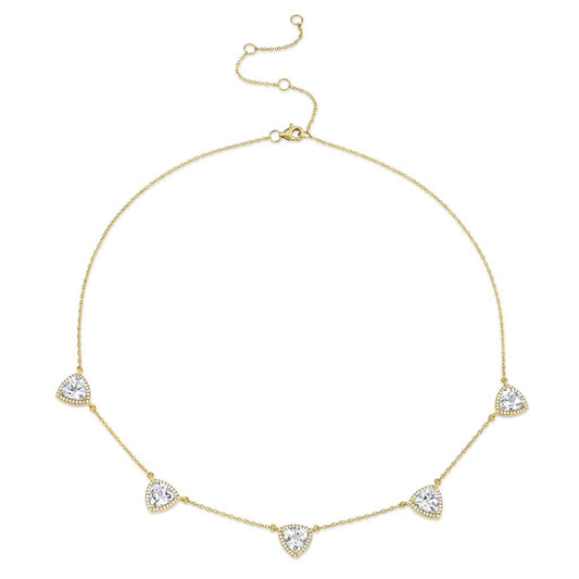Shy 14Ky 5 Station WhiteTopaz Trillions in Diamond Halo Necklace