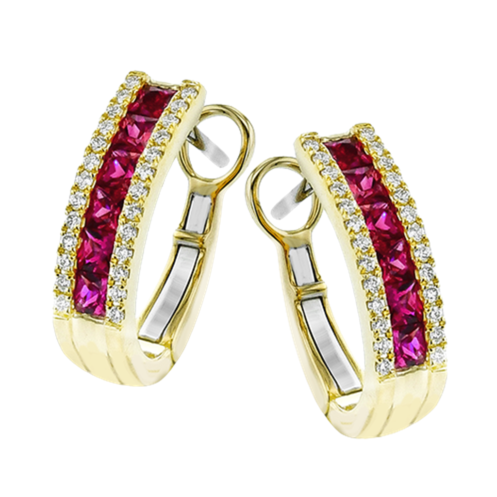 Simon G. 18K Yellow Gold Princess Cut Ruby & Round Diamond Earrings
