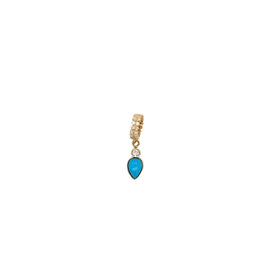 Rolland's Designs 14K Yellow Gold Diamond Turquoise Drop Charm
