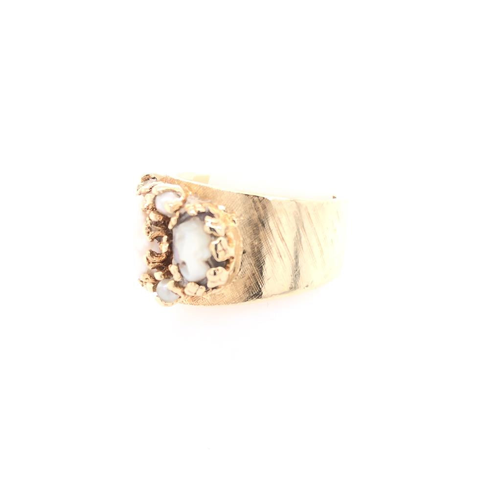 Estate 14K Yellow Gold Pearl & Cameo Ring