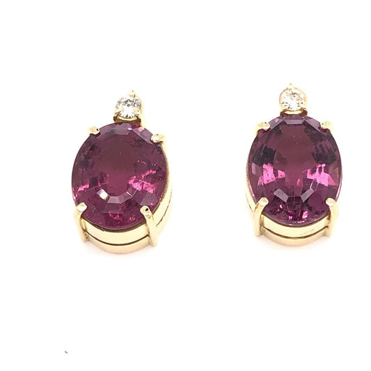 Estate 18K Pink Tourmaline & Diamond Earrings