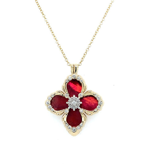 Mello Mother of Pearl & Diamond Flower Pendant