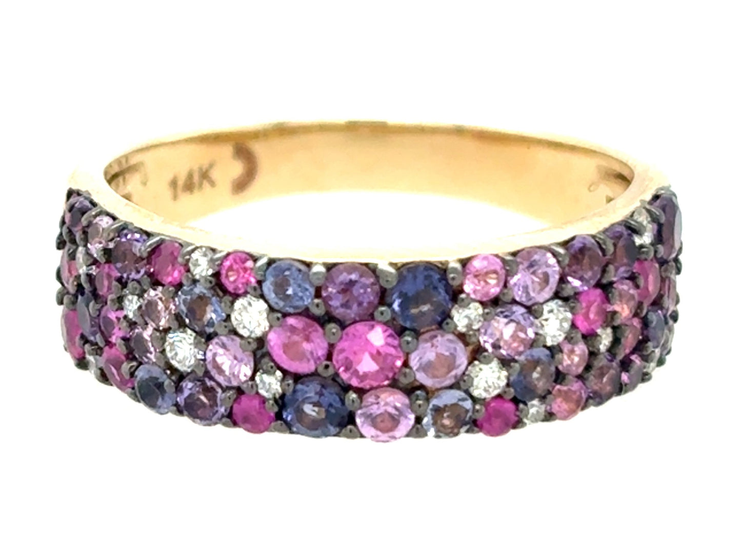 14K Yellow Gold Amethyst, Pink And Purple Sapphire, Iolite And Diamond Pave Ring