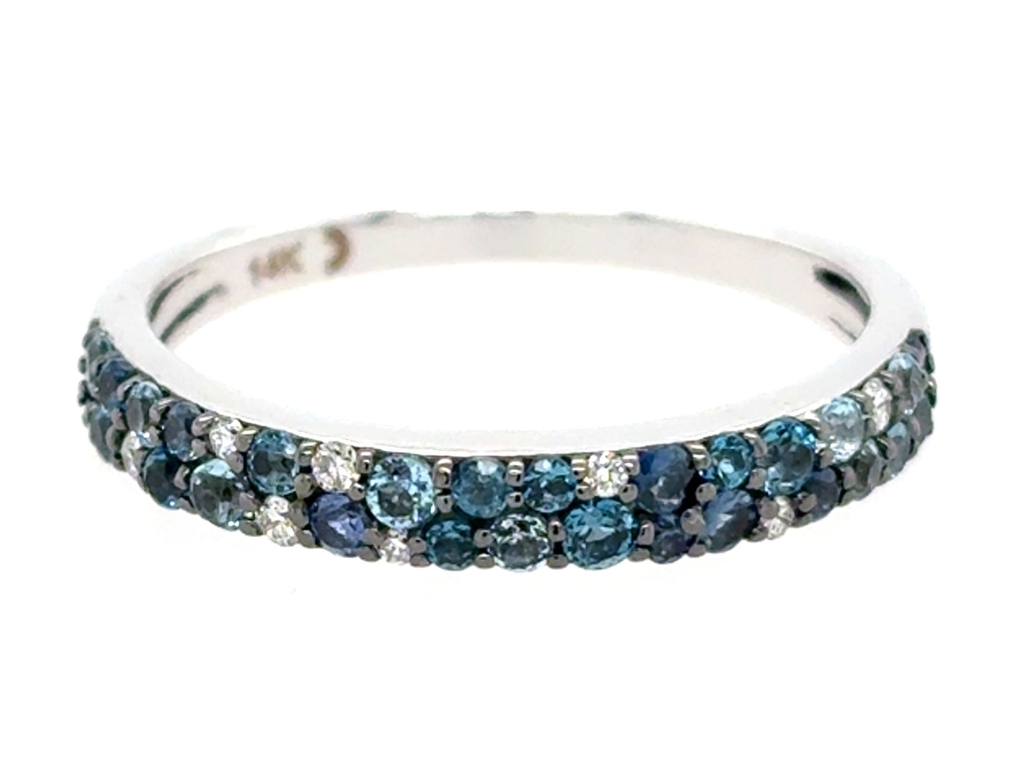 14K Whte Gold Blue Topaz, Sapphire And Diamond Pave Ring