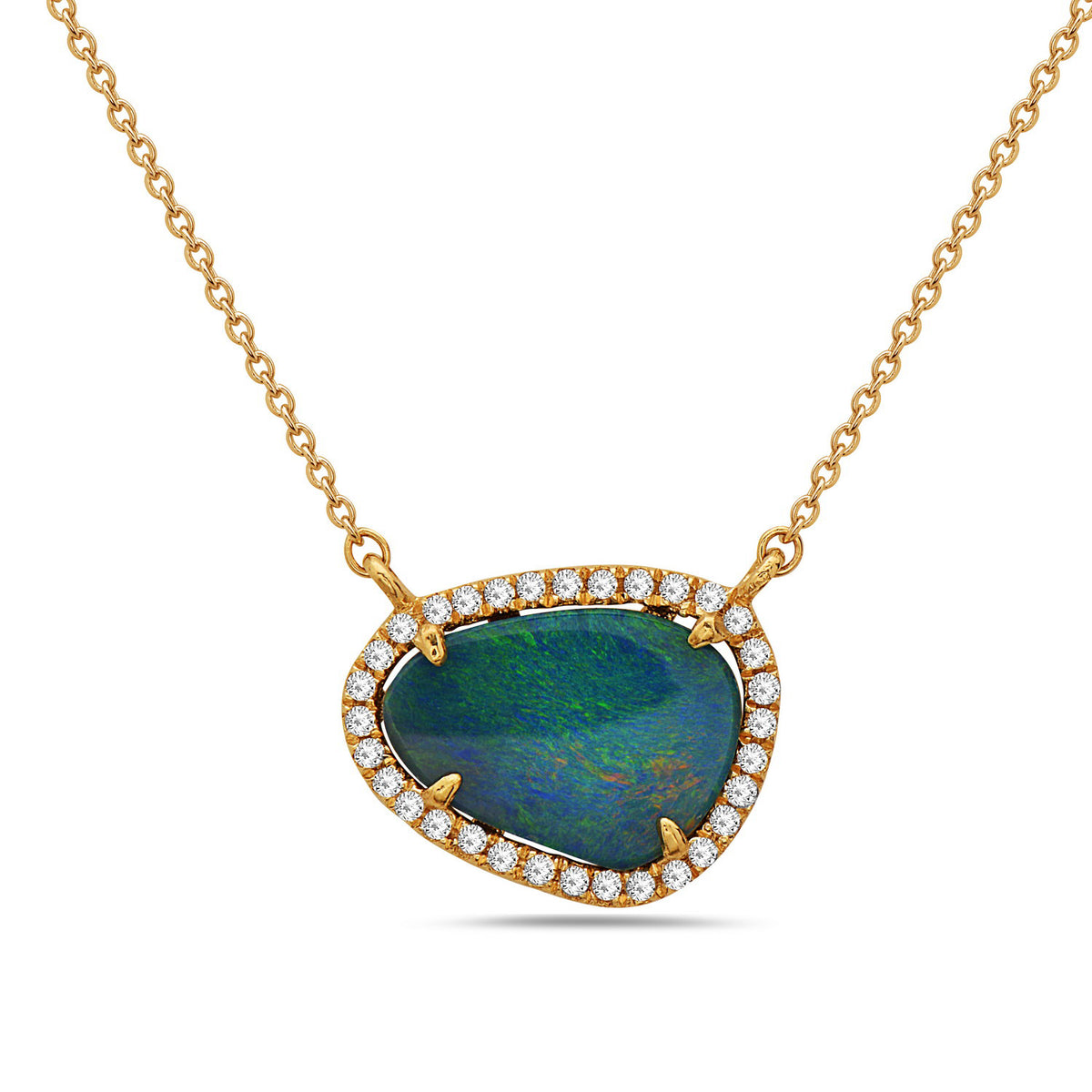 Dilamani Black Opal Doublet & Diamond Halo Pendant
