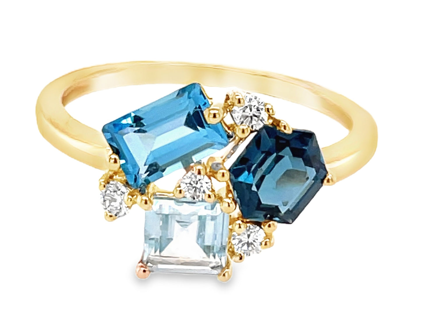 14K Yellow Gold Blue Topaz And Diamond Ring