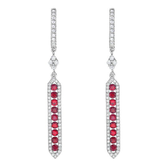 14K White Gold Diamond And Ruby Earrings
