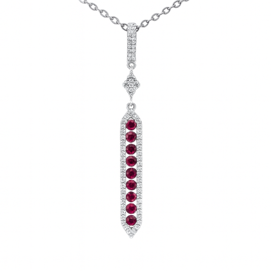 14K White Gold Diamond And Ruby Pendant Necklace