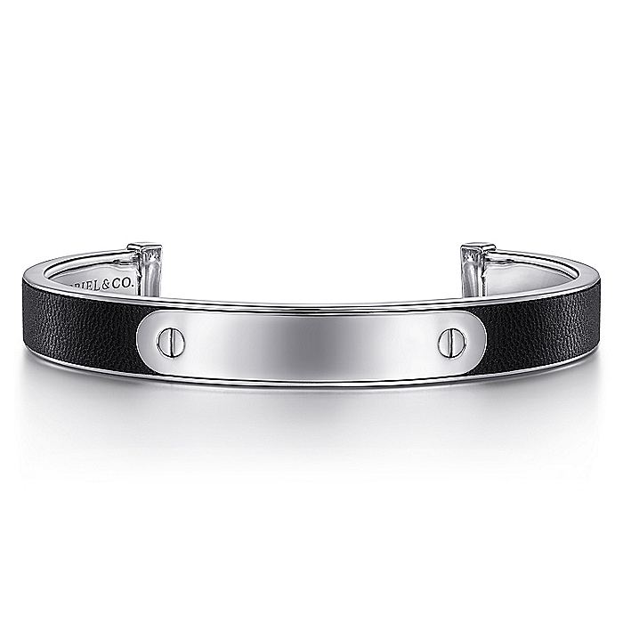Gabriel Sterling Silver & Leather Open Id Bracelet