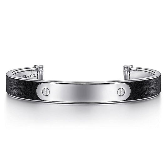 Gabriel Sterling Silver & Leather Open Id Bracelet