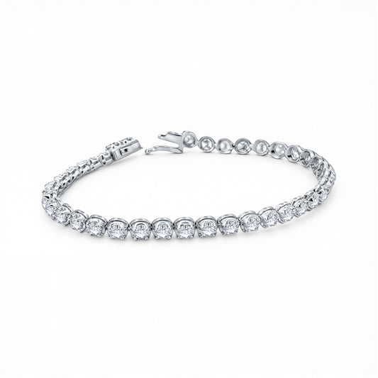 14K White Gold 4 Prong Scalloped Diamond Tennis Bracelet