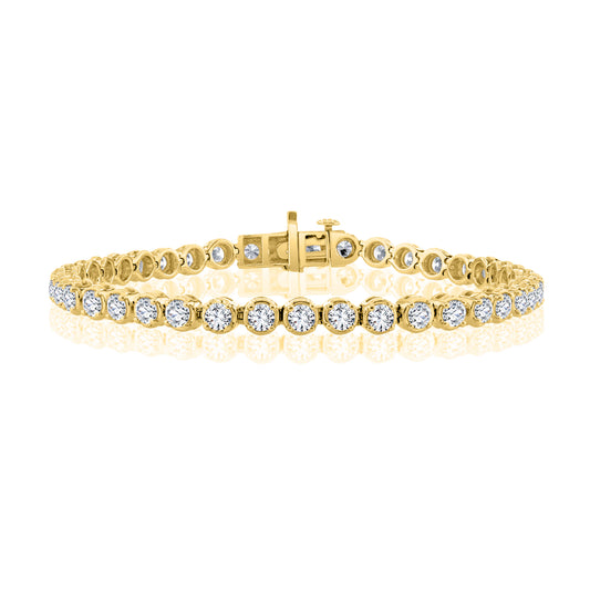 14K Yellow Gold 4 Prong Scalloped Diamond Tennis Bracelet