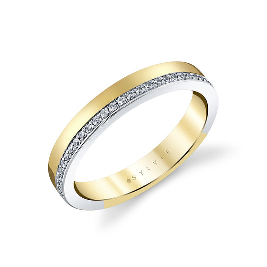 Sylvie 14K Two Tone Auravie Flush Set Diamond Band
