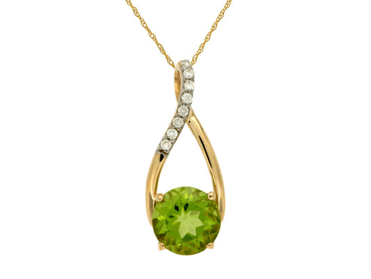 14K Yellow Gold Peridot & Diamond Twist Pendant