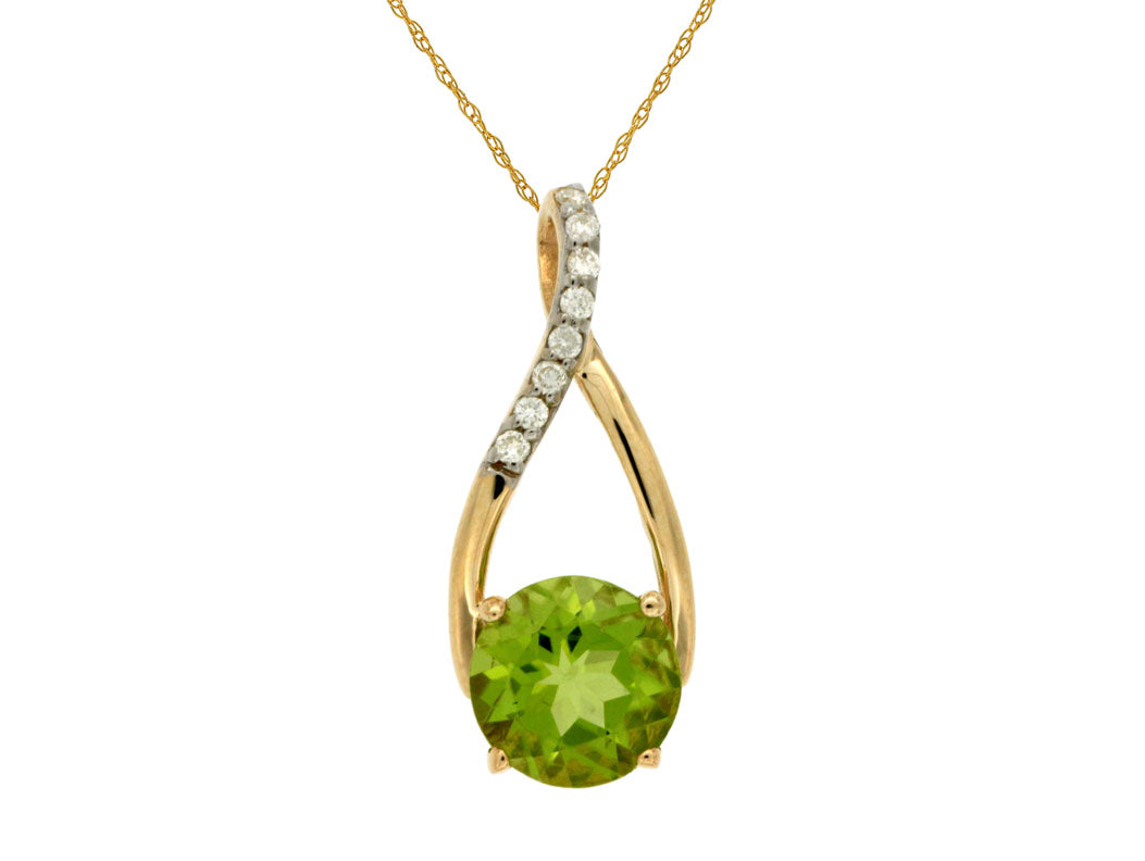 14K Yellow Gold Peridot & Diamond Twist Pendant