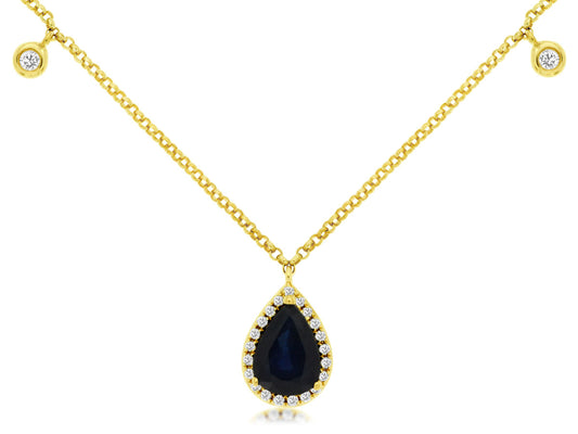 14K Yellow Gold Pear Sapphire And Diamond Necklace