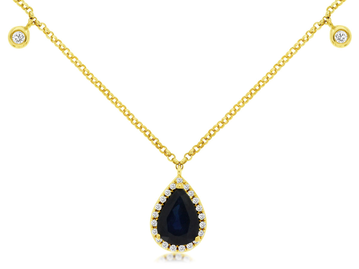 14K Yellow Gold Pear Sapphire And Diamond Necklace