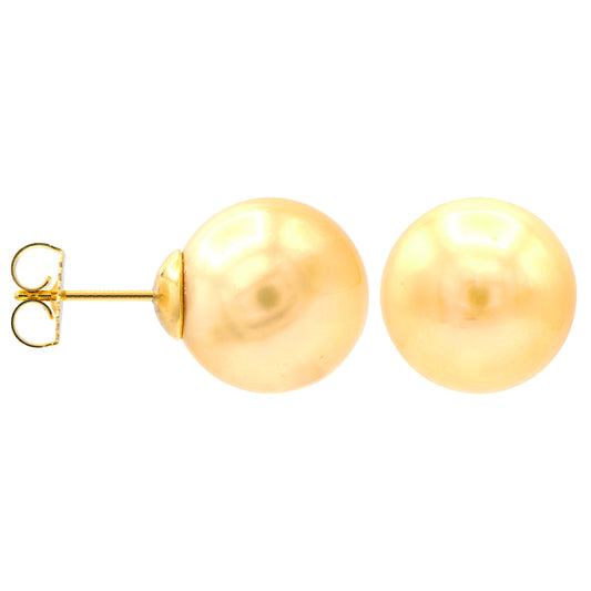 14K Yellow Gold Golden South Sea Pearl Stud Earrings