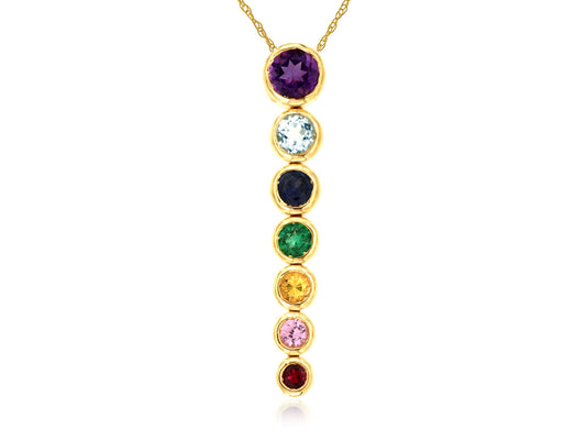14K Yellow Gold Mixed Color Sapphire Drop Pendant