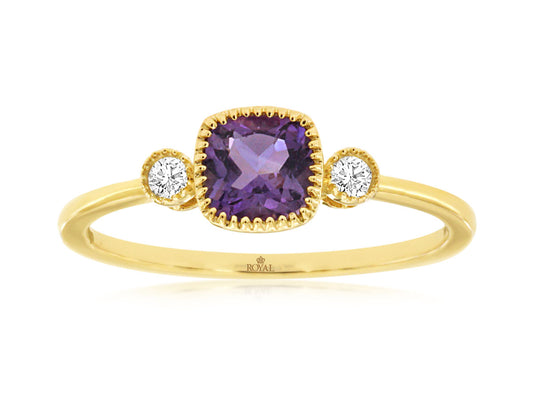 14K Yellow Gold Amethyst & Diamond Ring