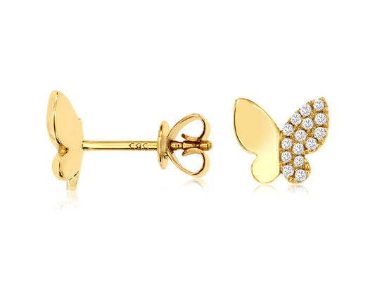 14K Yellow Gold Diamond Butterfly Stud Earrings