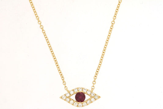 14K Yellow Gold Ruby & Diamond Eye Necklace