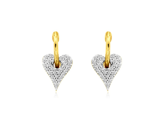 14K Yellow Gold Diamond Heart Earrings