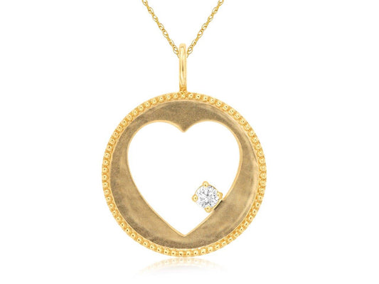 14K Yellow Gold Diamond Heart Cutout Pendant