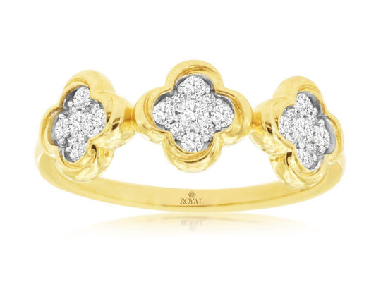 14K Yellow Gold Diamond Clover Ring