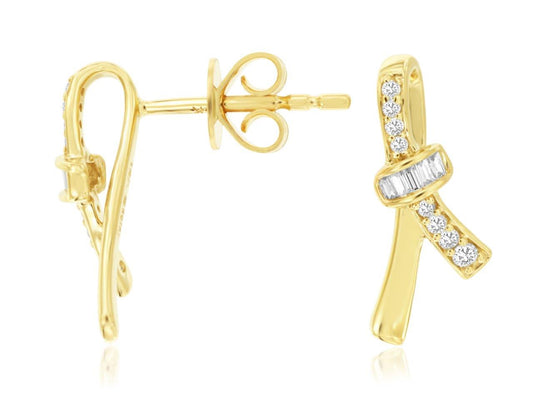 14K Yellow Gold Diamond Ribbon Stud Earrings