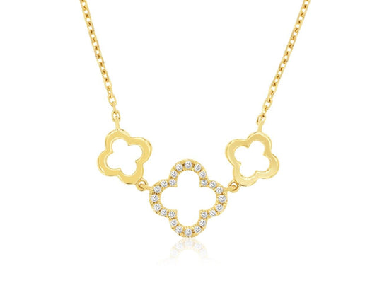 14K Yellow Gold Clover Diamond Necklace