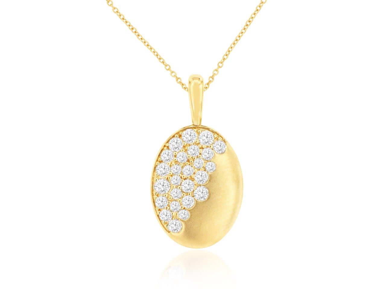 14K Yellow Gold Flush Set Diamond Oval Pendant