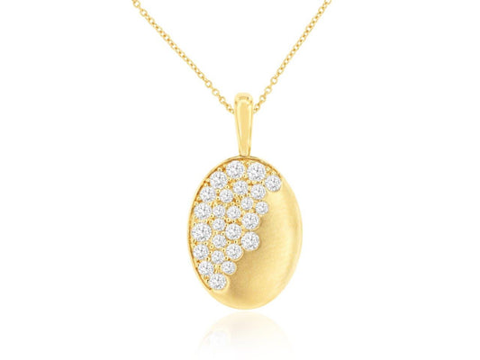 14K Yellow Gold Flush Set Diamond Oval Pendant