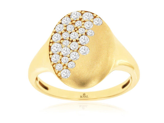 14K Yellow Gold Flush Set Diamond Oval Ring