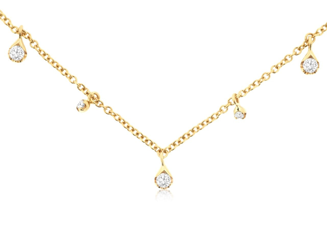 14K Yellow Gold Diamond Dangle Station Necklace