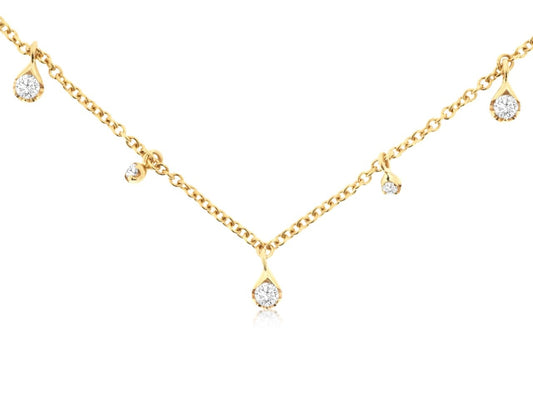 14K Yellow Gold Diamond Dangle Station Necklace