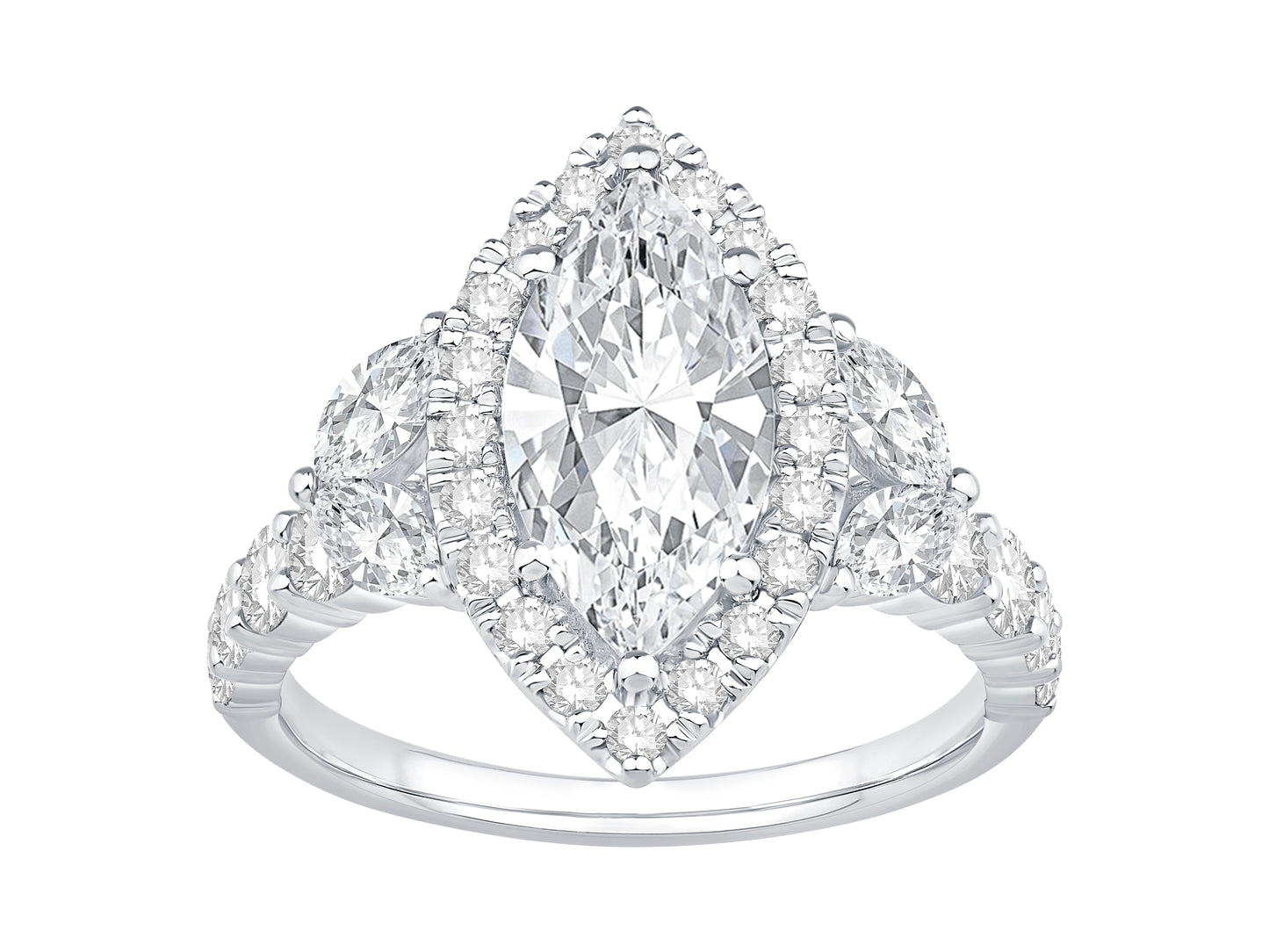 14K White Gold Lab Grown 2 Carat Marquise Diamond Ring