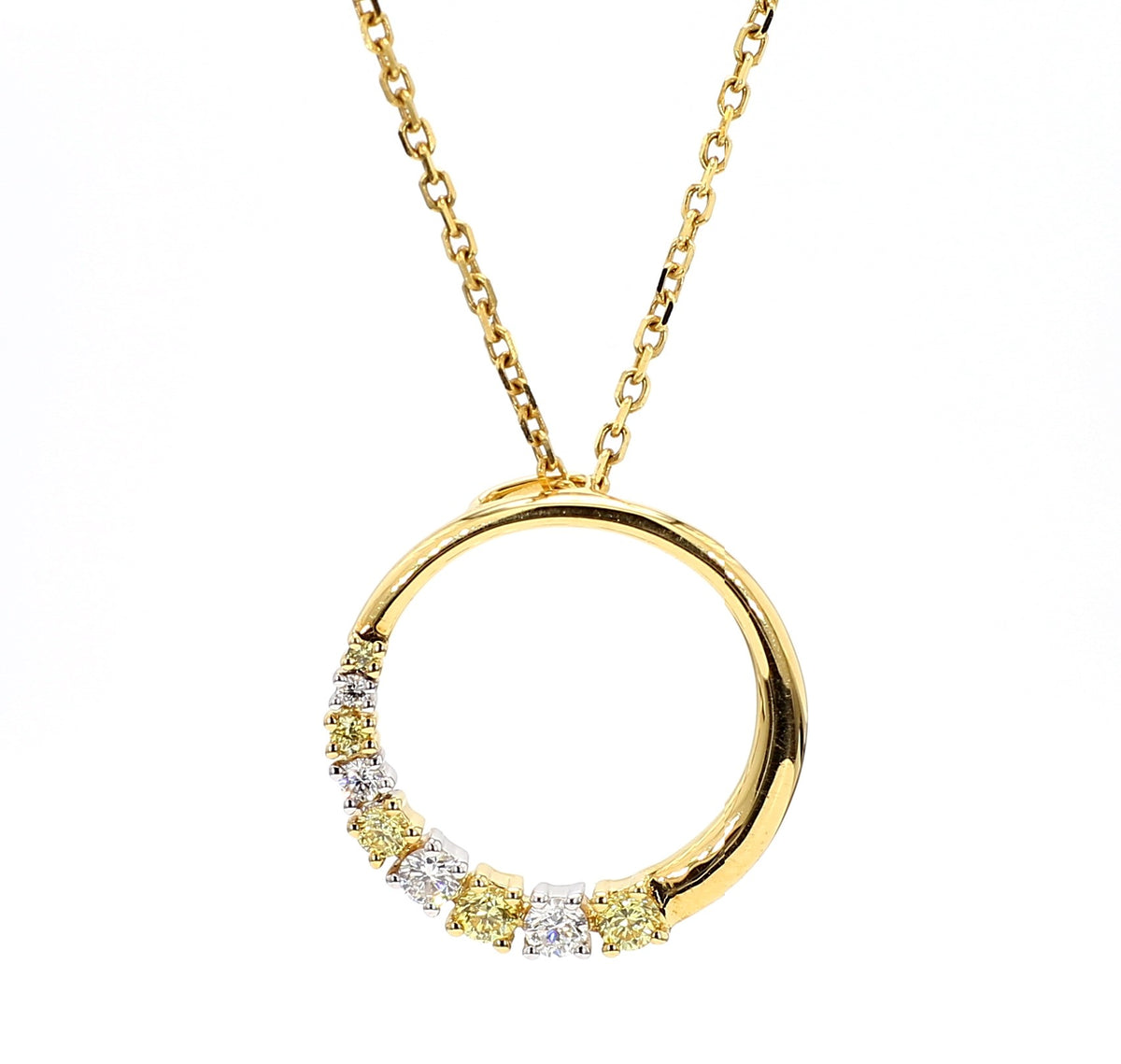 18K Two Tone Yellow And White Diamond Circle Pendant Necklace