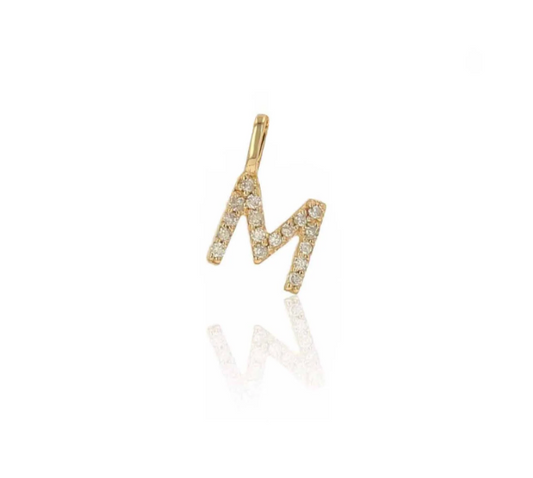14K Yello Gold Diamond "M" Charm