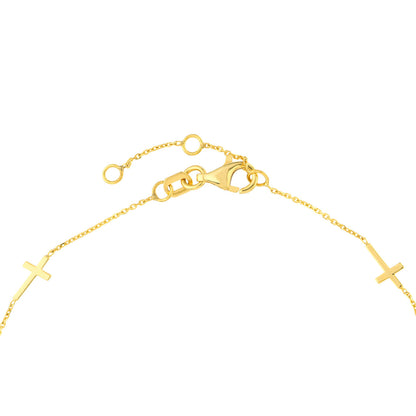 Rolland's Designs 14k 5 Station Mini Cross Bracelet