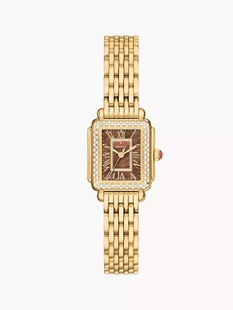 Michele Deco Madison Mini Yellow Gold Plated And Stainless Steel Chocolate Dial Diamond Watch