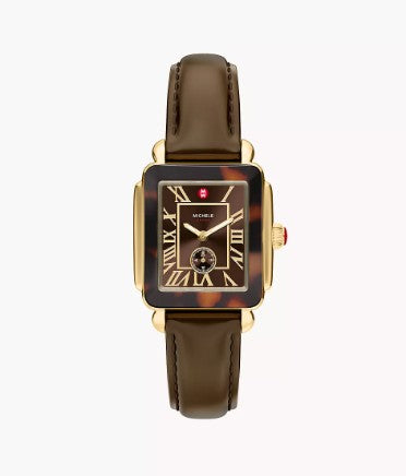 Michele Deco Sport Mid Tort Brown Chocolate Leather Watch