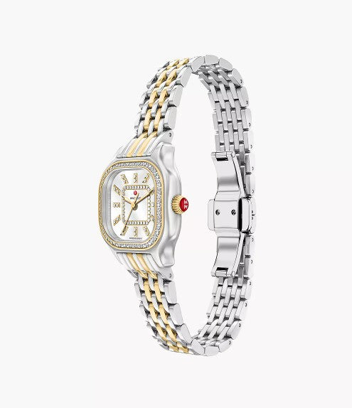 Michele Meggie Mini 25Mm Diamond Mother Of Pearl Dial Two Tone 18k Yellow Gold Plated Watch